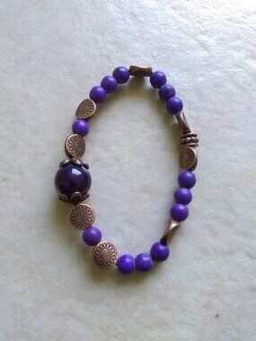 The Color Purple! Boho Witchy Festival Stretch Bracelet: Agate, Howlite + Copper